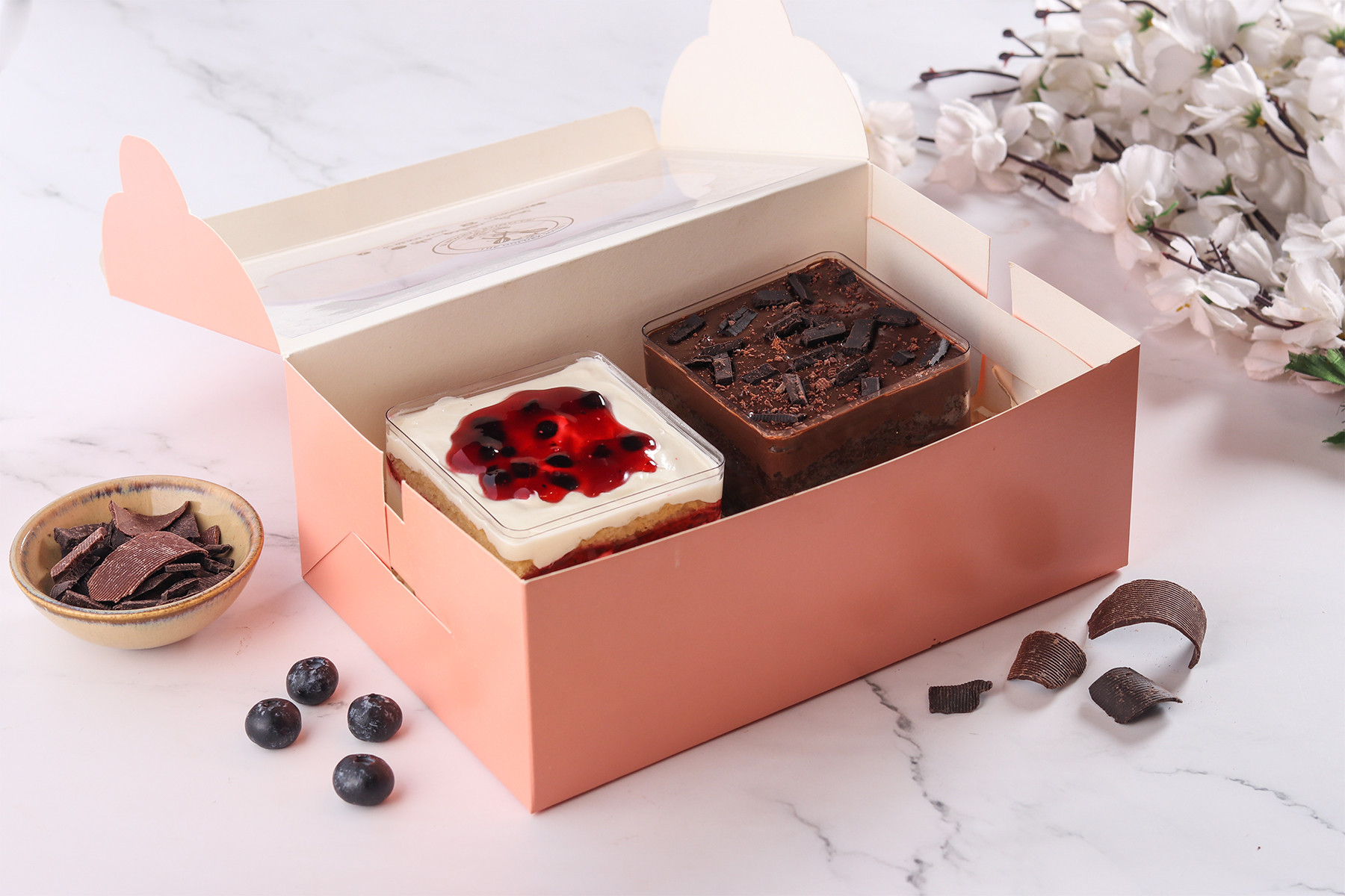 Gold Basket of Love ( Chocolate Tub & Blueberry Tub with Flowers)