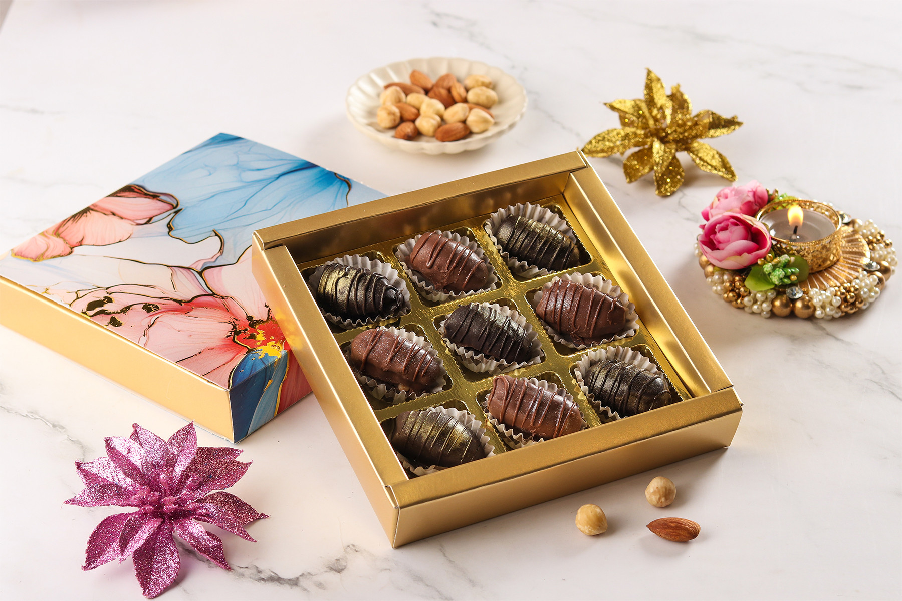 Luxurious Assorted Chocolate Coated Dates [Box of 9]